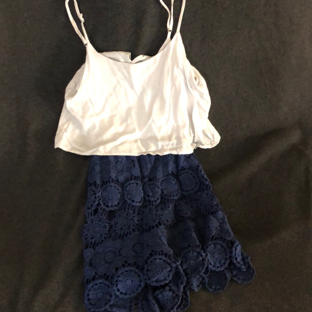 Navy & White Flower Romper